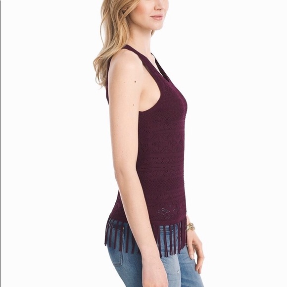 WHBM Cabernet Lace & Fringe Boho Tank Top - Picture 3 of 9